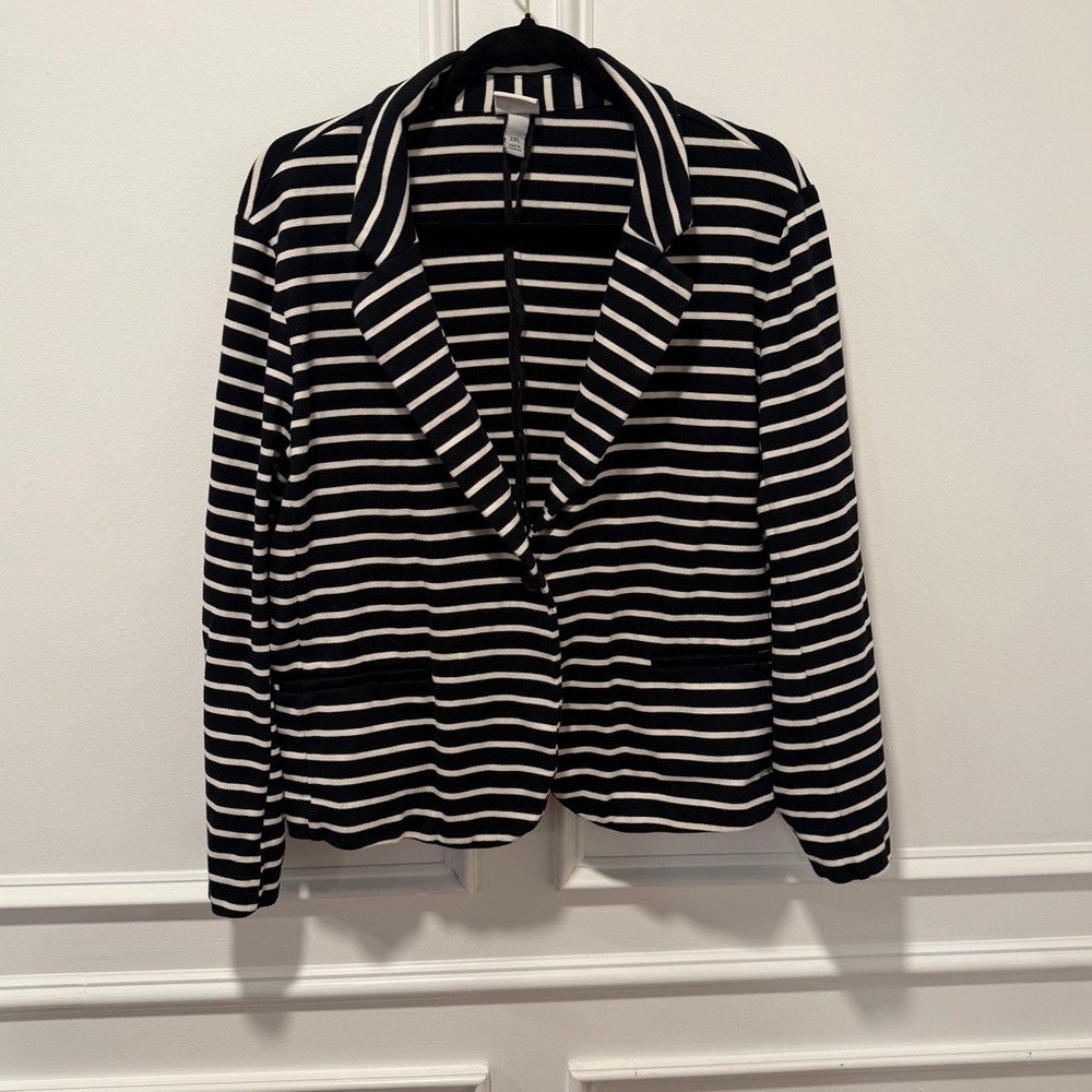 A New‎ Day Women's Striped Blazer Size XXL Black White Open Front Knit Jacket